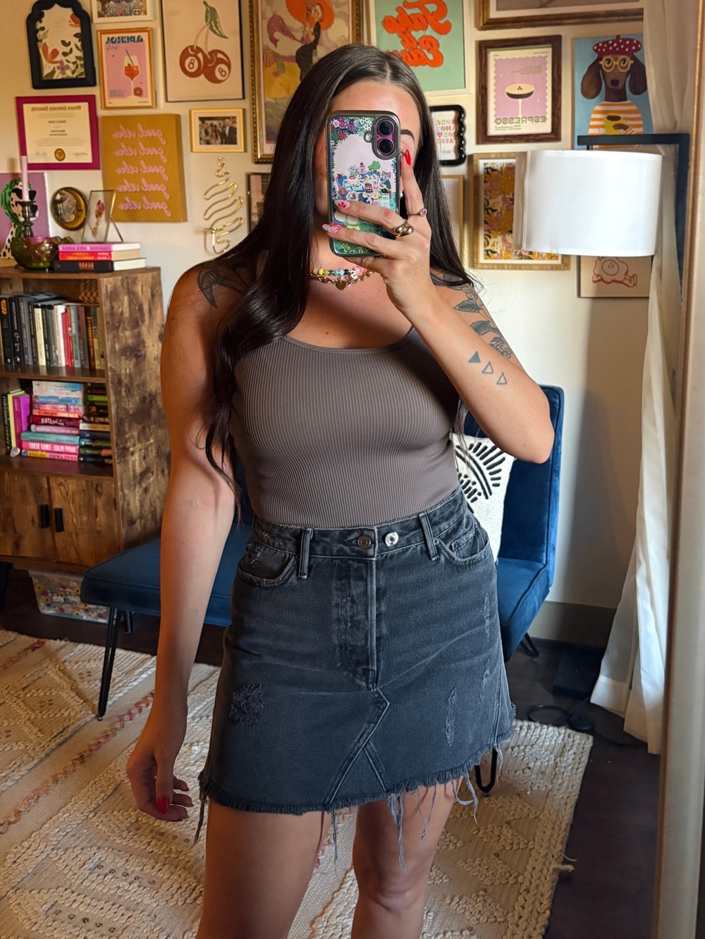 GRLFRND Eva Black Denim Mini Skirt hotel california